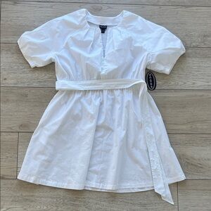 Scoop poplin belted dress white woman size xl cotton new